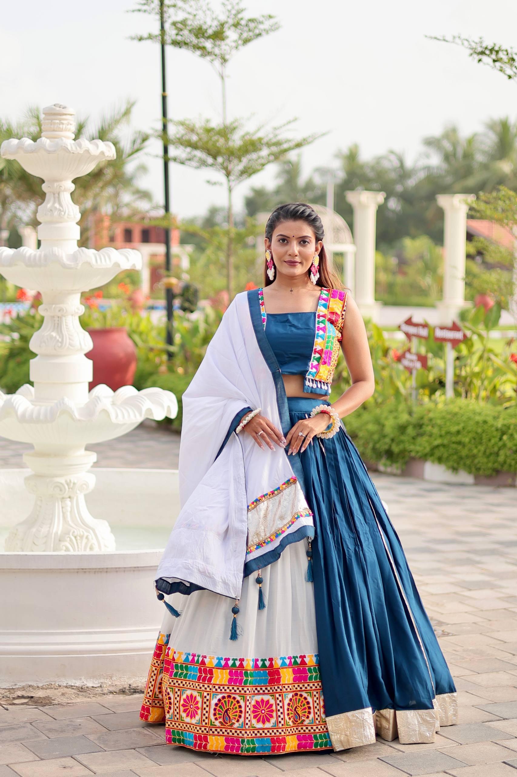 Pure Cotton Navratri Lehenga Choli Set with Heavy Gamathi Work & 6-Meter Flair